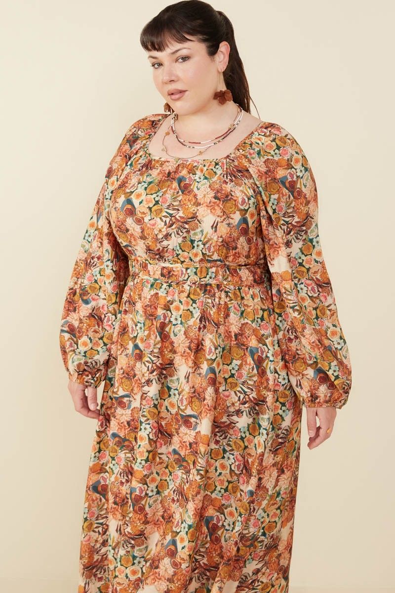 Floral Fruit Gathered Midi, CURVY