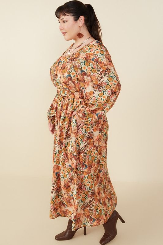Floral Fruit Gathered Midi, CURVY
