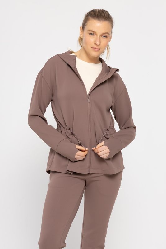 Jacquard Ribbed Hooded Jacket w/ Thumbholes