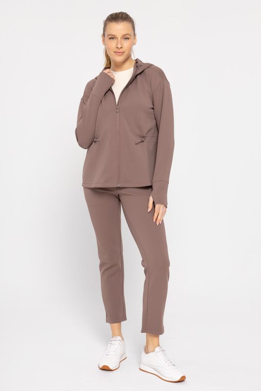 Jacquard Ribbed Hooded Jacket w/ Thumbholes