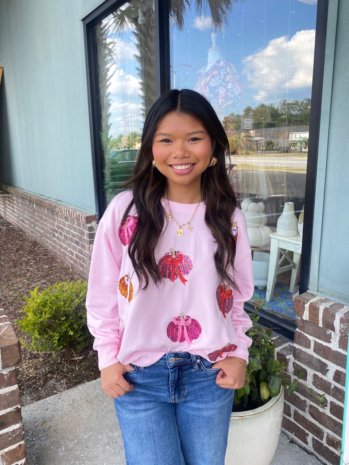 Mary Square Pumpkin Bows Sarah Sweatshirt
