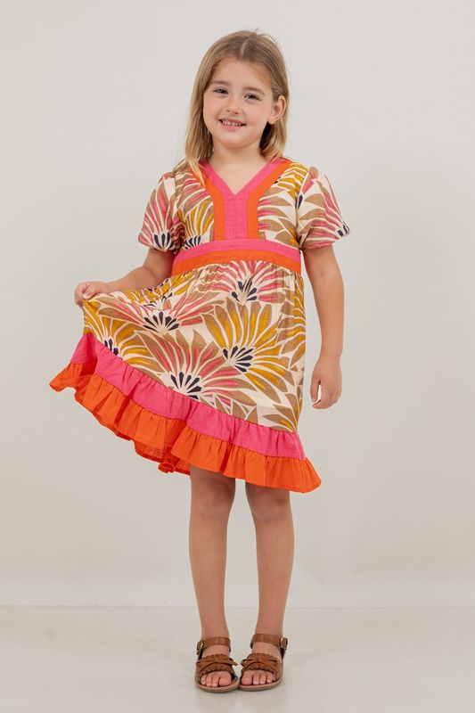Eloise Palm Print Block Dress, Girls