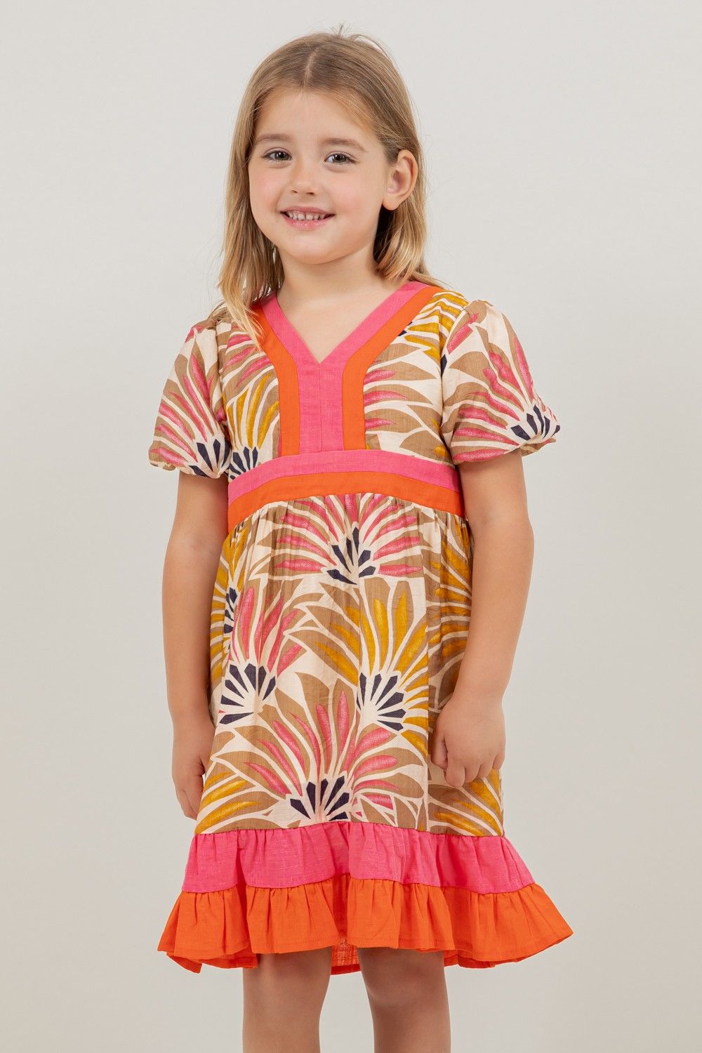 Eloise Palm Print Block Dress, Girls