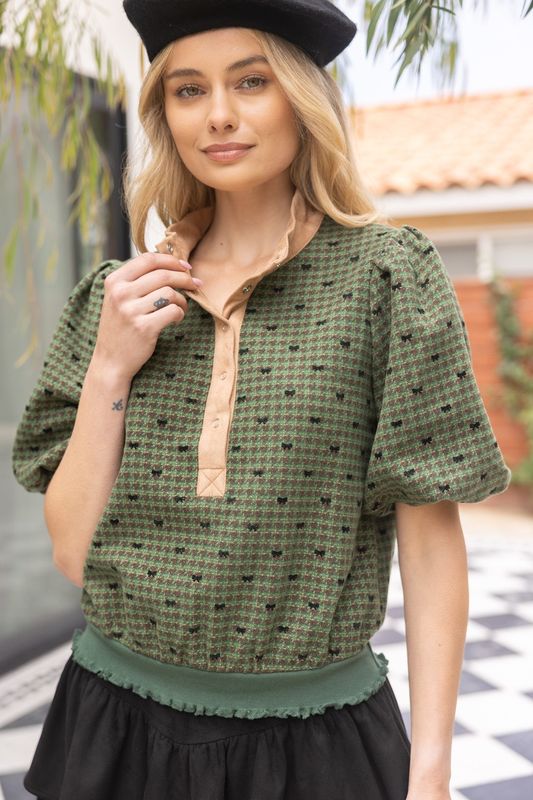 Chloe Buttoned Bow Flannel Top