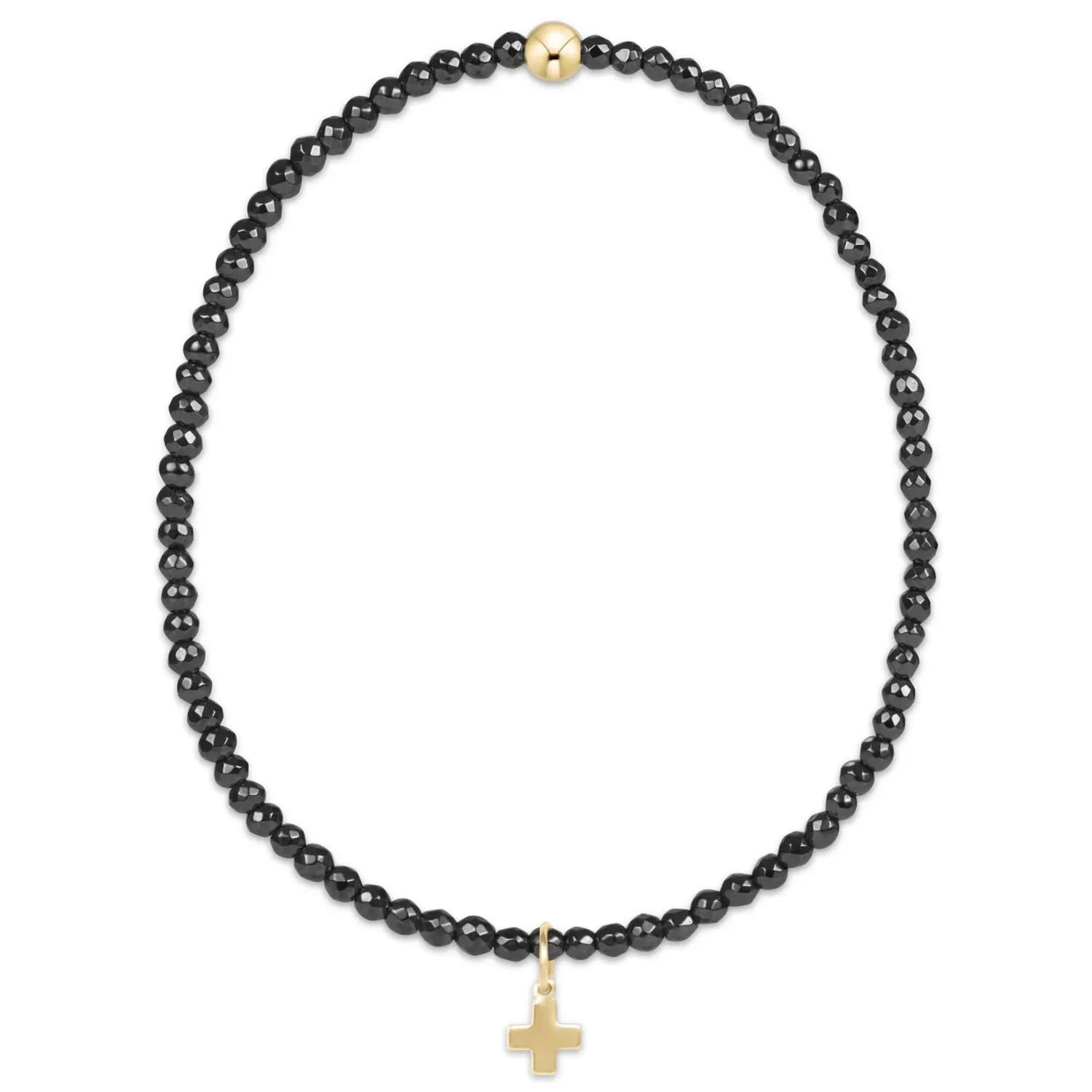 enewton Faceted Hematite 2mm Bead Bracelet - Signature Cross Gold Charm