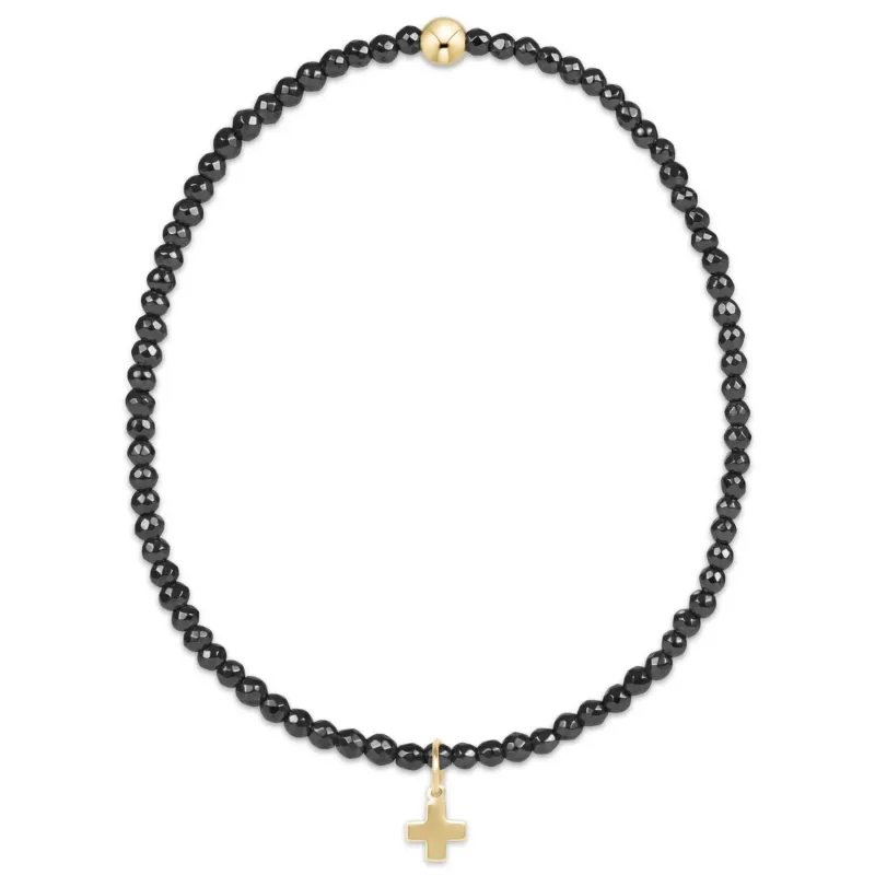 enewton Faceted Hematite 2mm Bead Bracelet - Signature Cross Gold Charm