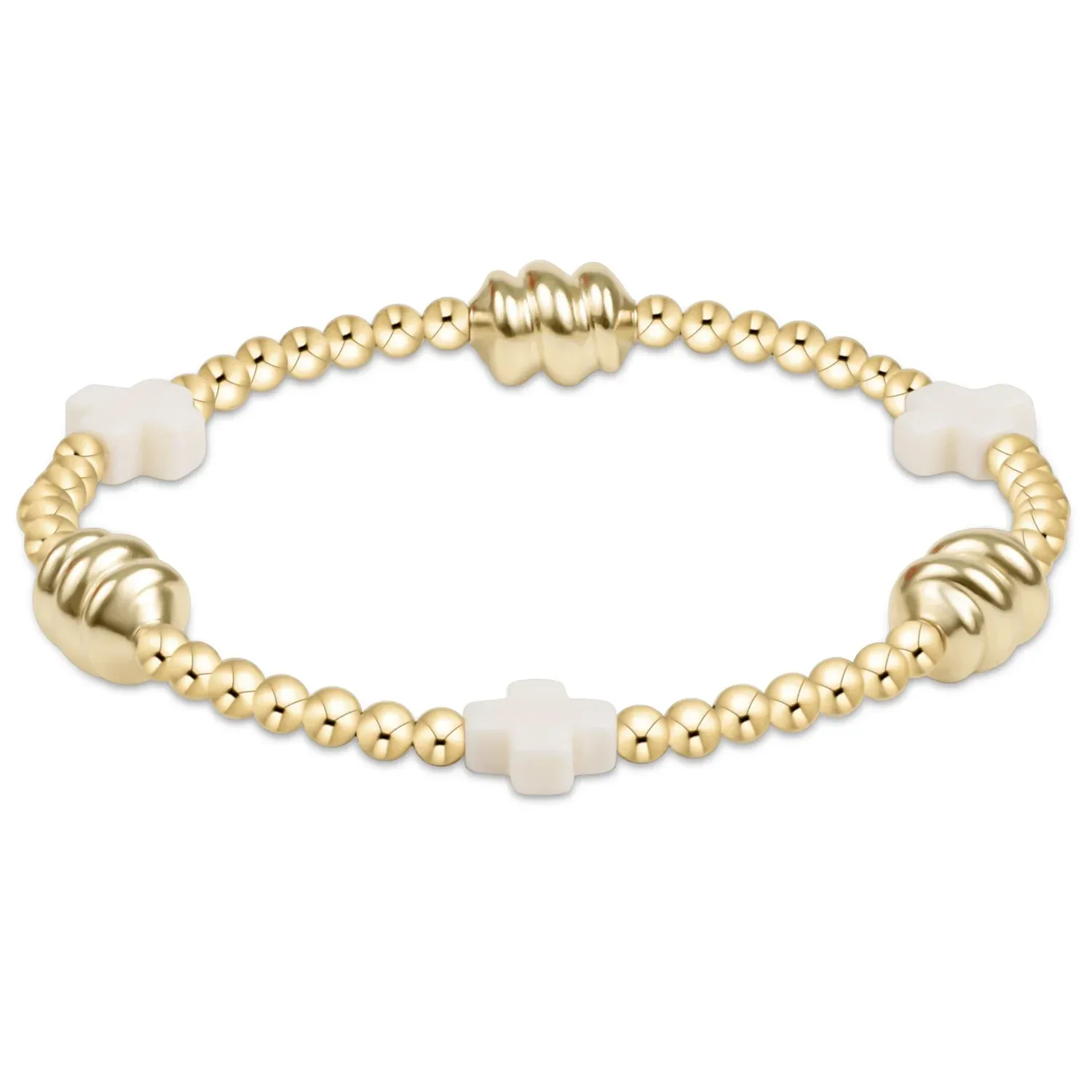 enewton Signature Cross Admire Gold Pattern 3mm Bead Bracelet - Off-White