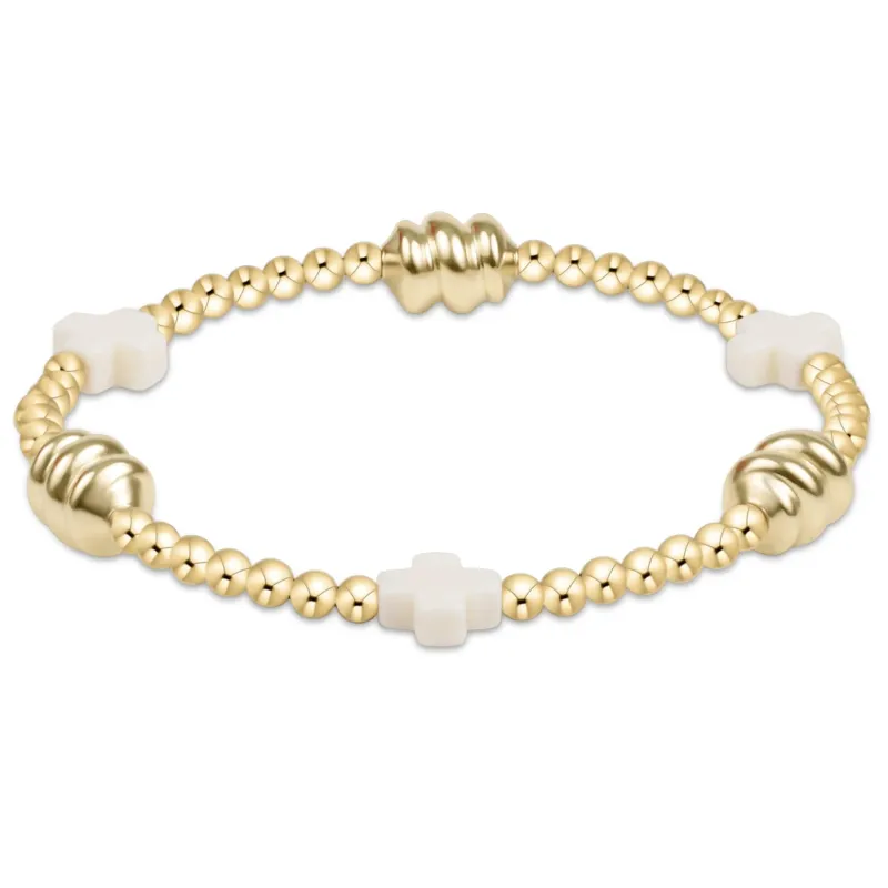 enewton Signature Cross Admire Gold Pattern 3mm Bead Bracelet - Off-White