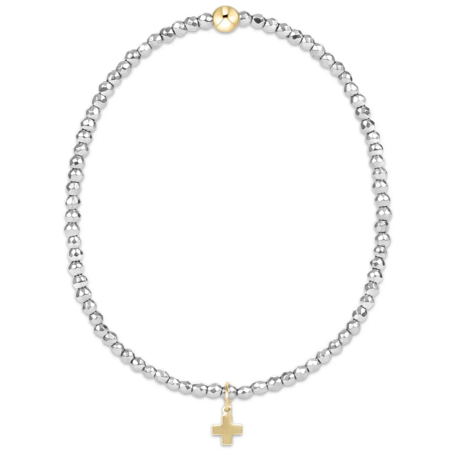 enewton Silver Faceted Hematite 2mm Bead Bracelet - Signature Cross Gold Charm