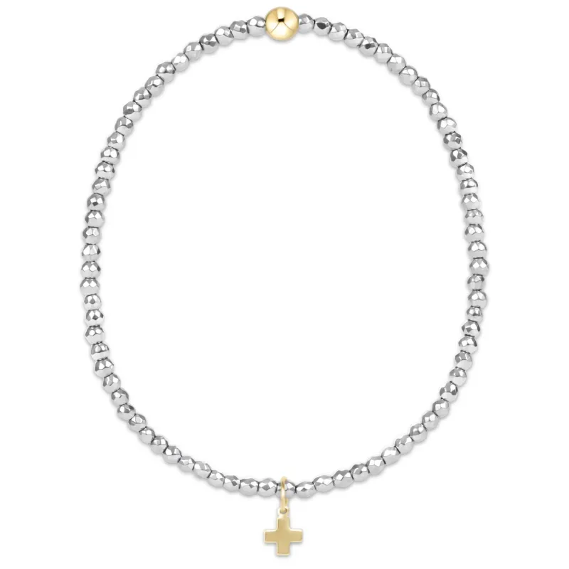 enewton Silver Faceted Hematite 2mm Bead Bracelet - Signature Cross Gold Charm