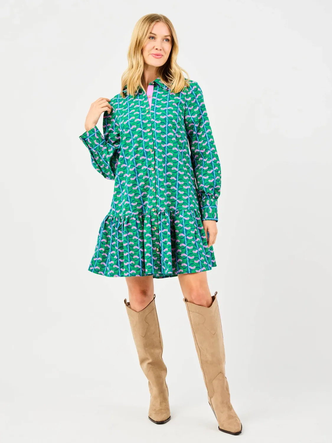 Mary Square Honeyvines - Green Fiona Dress
