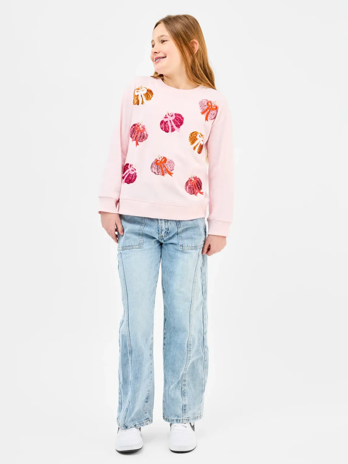 Mary Square Pumpkin Bows Sarah Sweatshirt YOUTH