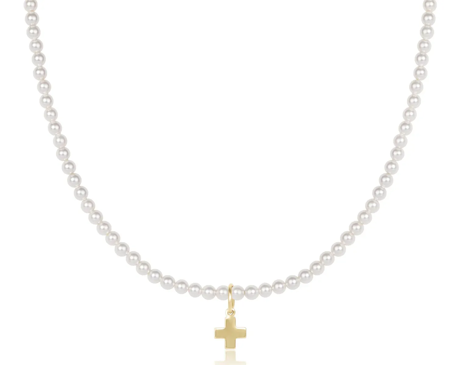 enewton 15&quot; Choker Classic Pearl 3mm Bead - Signature Cross Gold Charm