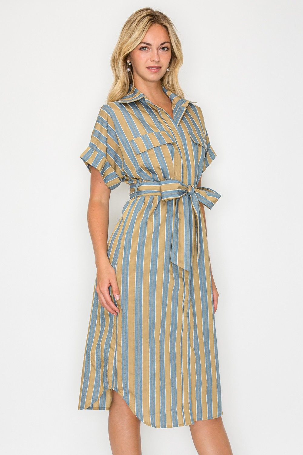 Hazel Fall Stripe Shirt Midi