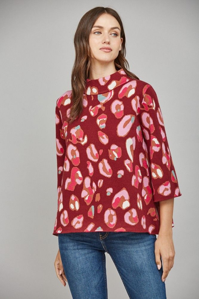 Animal Pattern Mock Neck Sweater