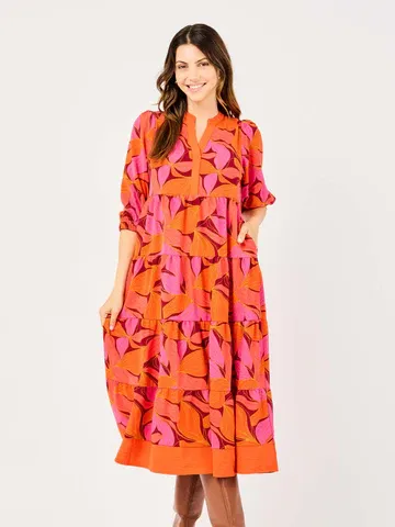 Mary Square Cameron Dress Glow Over- Fire