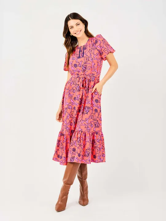 Mary Square Camila Dress Toile Tulip- Coral