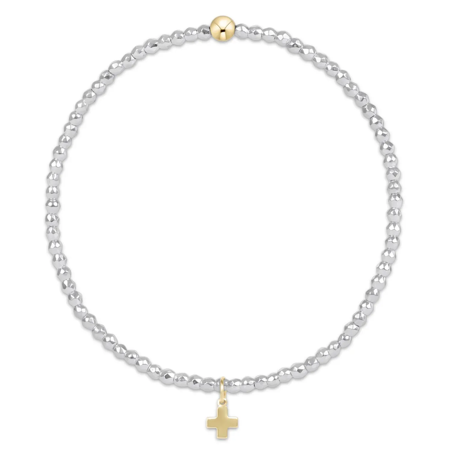 enewton egirl Bright Silver Faceted Hematite 2mm Bead Bracelet - Signature Cross Gold Charm