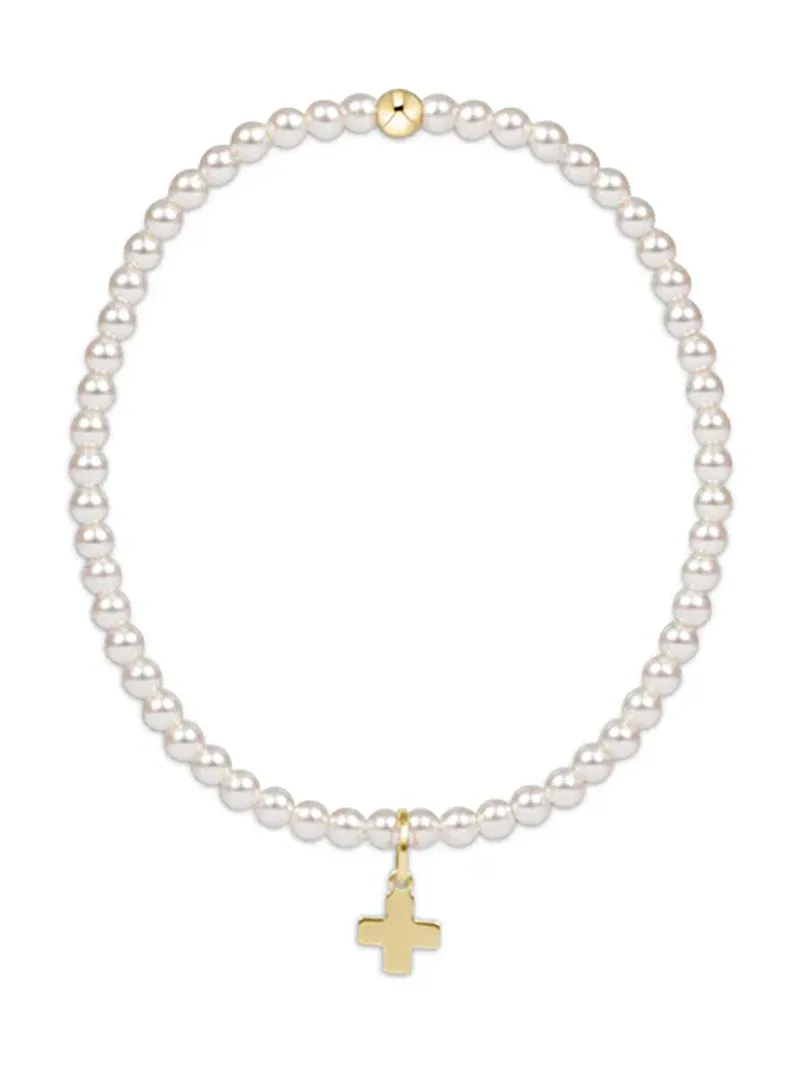 enewton egirl Classic Pearl 3mm Bead Bracelet - Signature Cross Gold Charm