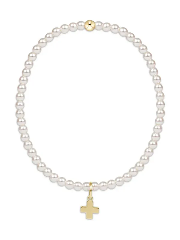 enewton egirl Classic Pearl 3mm Bead Bracelet - Signature Cross Gold Charm