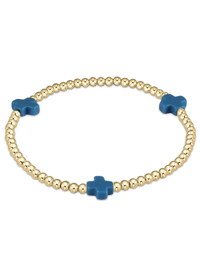 enewton egirl Signature Cross Gold Pattern 3mm Bead Bracelet - Cobalt