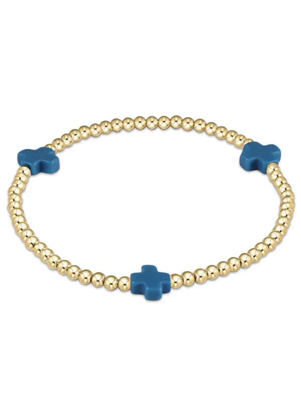 enewton egirl Signature Cross Gold Pattern 3mm Bead Bracelet - Cobalt