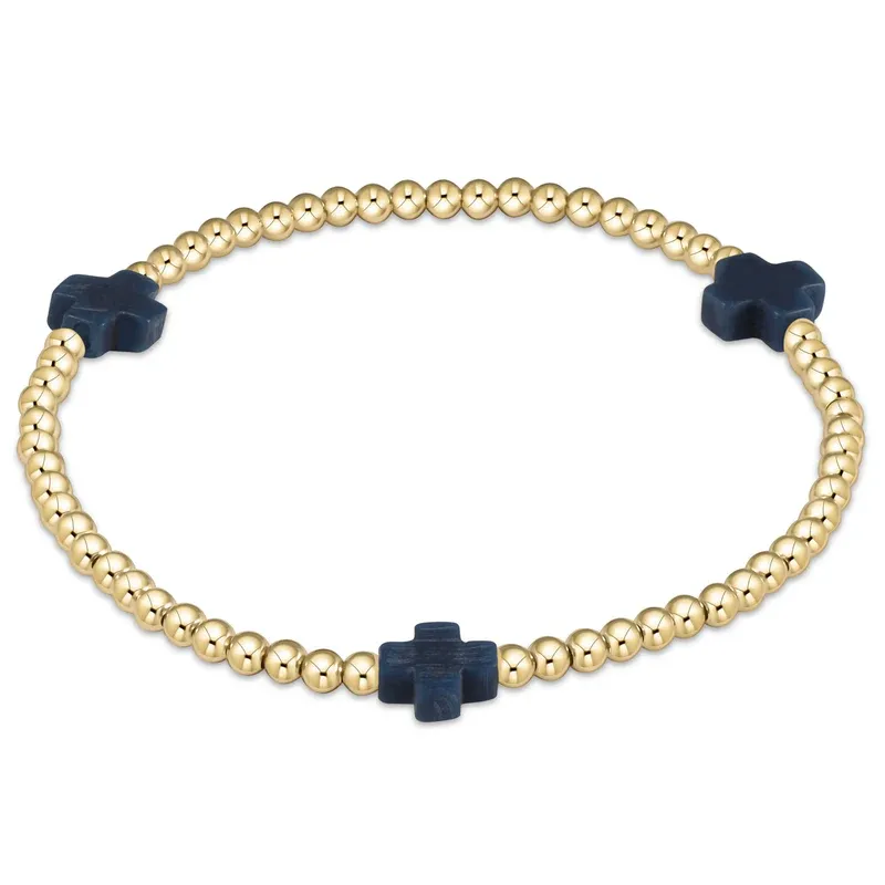 enewton egirl Signature Cross Gold Pattern 3mm Bead Bracelet - Navy