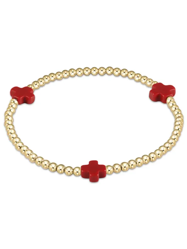 enewton egirl Signature Cross Gold Pattern 3mm Bead Bracelet - Red