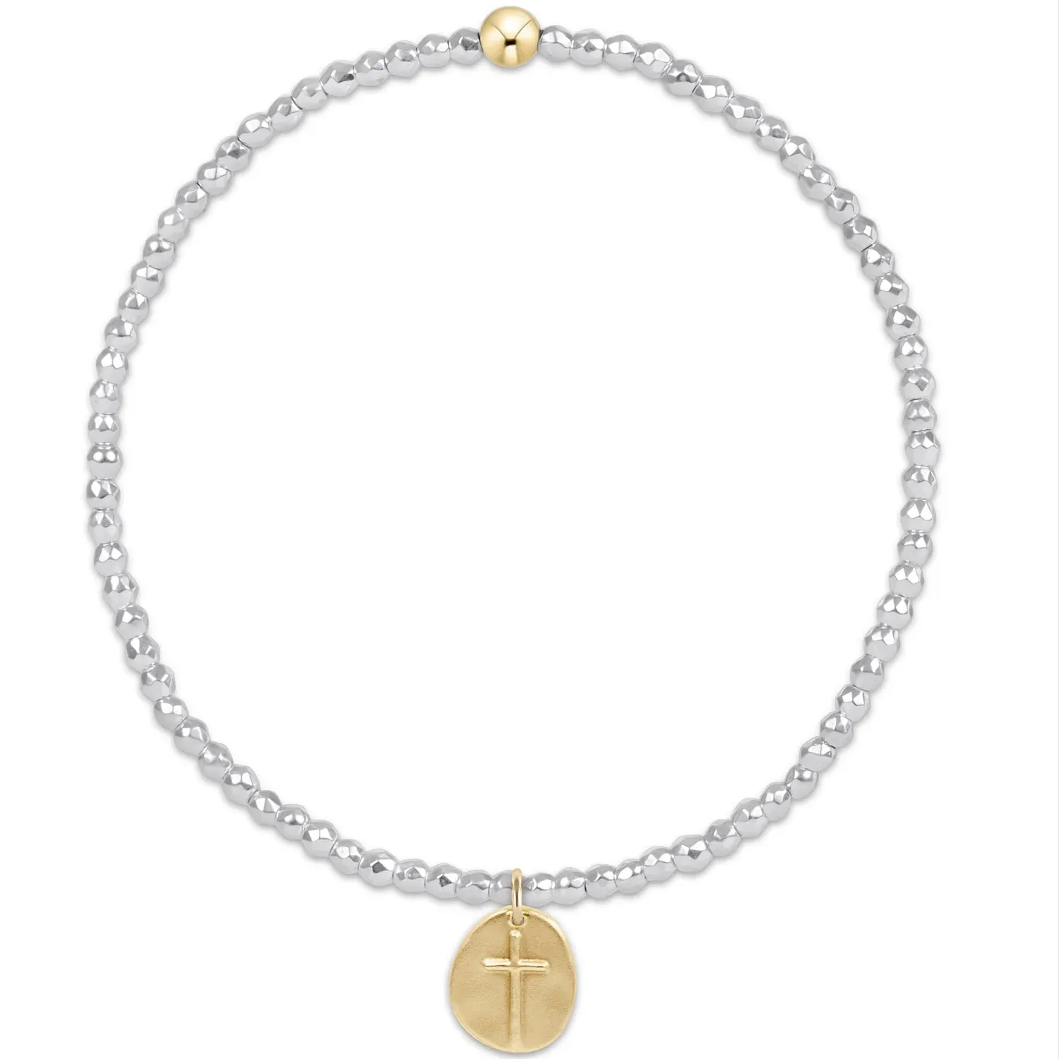 enewton Extends - Bright Silver Faceted Hematite 2mm Bead Bracelet - Inspire Small Gold Charm