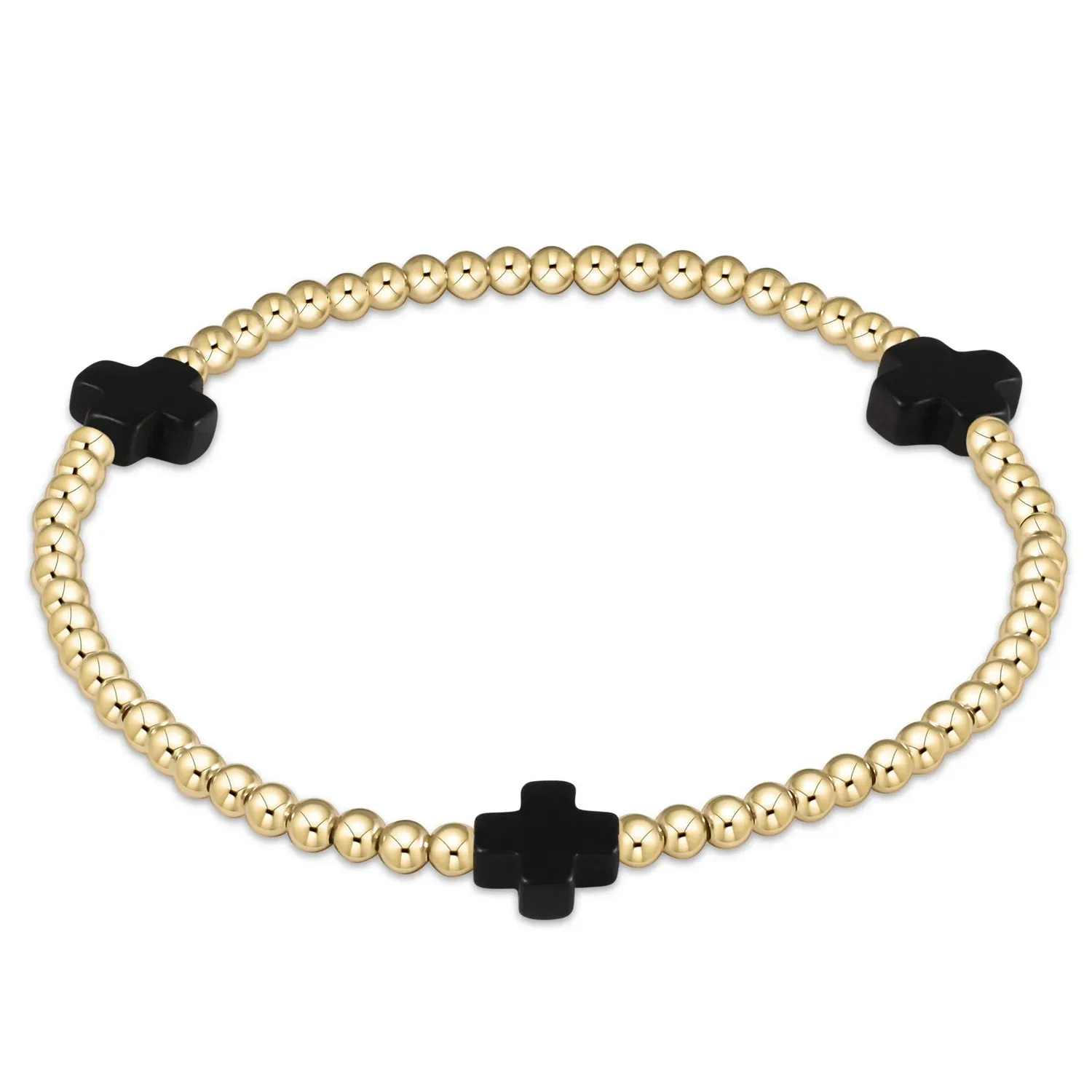 enewton Extends - Signature Cross Gold Pattern 3mm Bead Bracelet - Onyx 3mm Bead Bracelet - Gold