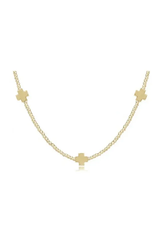 enewton 15&quot; Choker Signature Cross Gold Pattern 2mm Bead - Signature Cross Gold