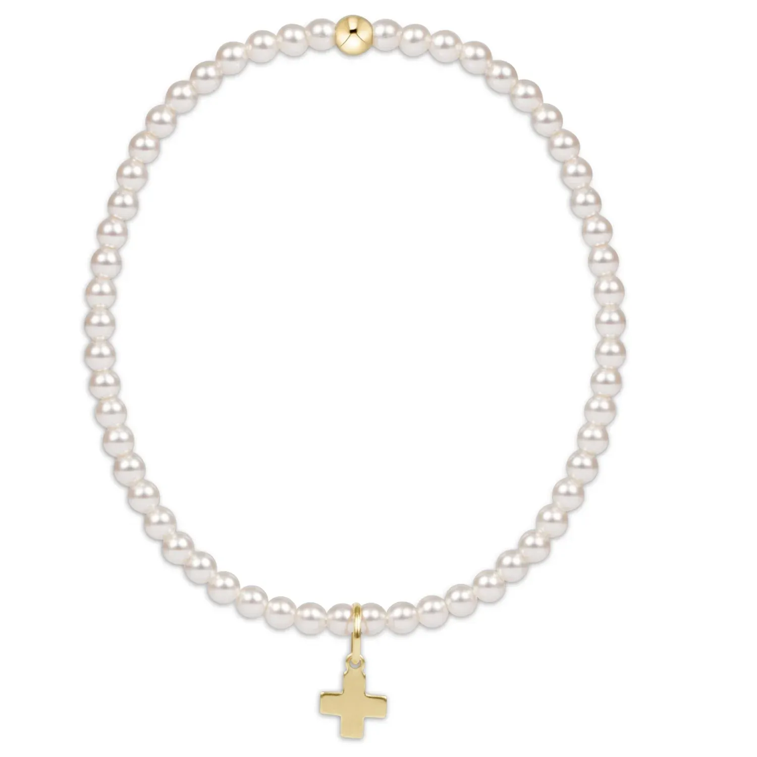 enewton Extends - Classic Pearl 3mm Bead Bracelet - Signature Cross Gold Charm