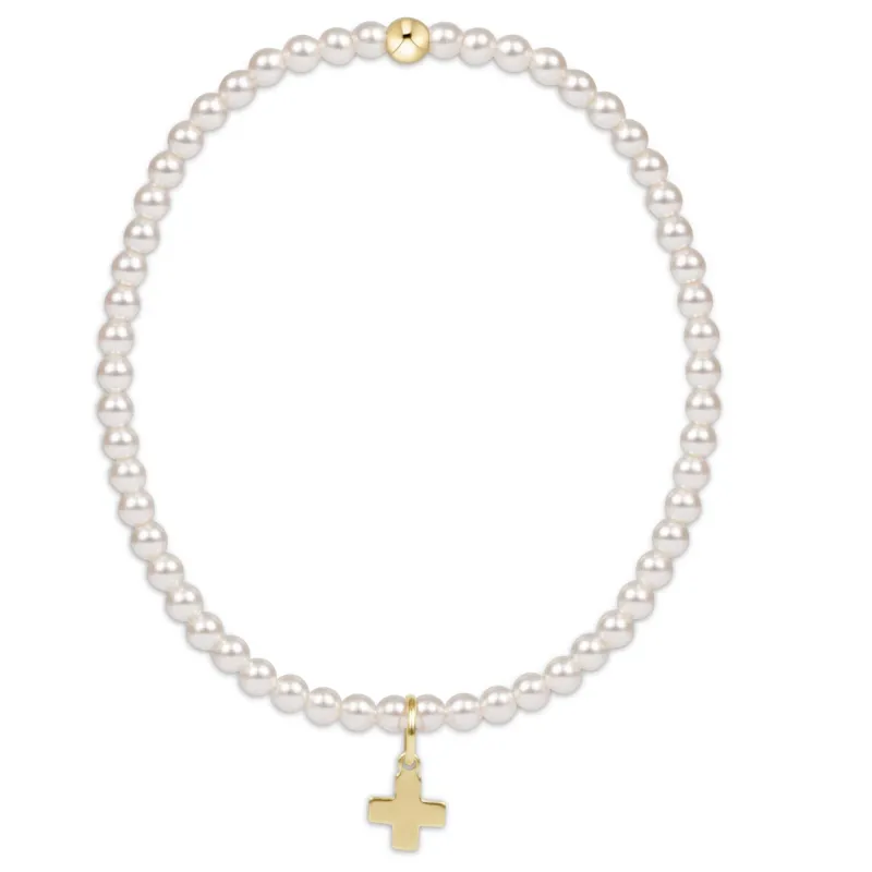 enewton Extends - Classic Pearl 3mm Bead Bracelet - Signature Cross Gold Charm