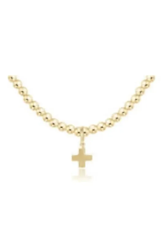 enewton 15&quot; Choker Classic Gold 3mm Bead - Signature Cross Gold Charm