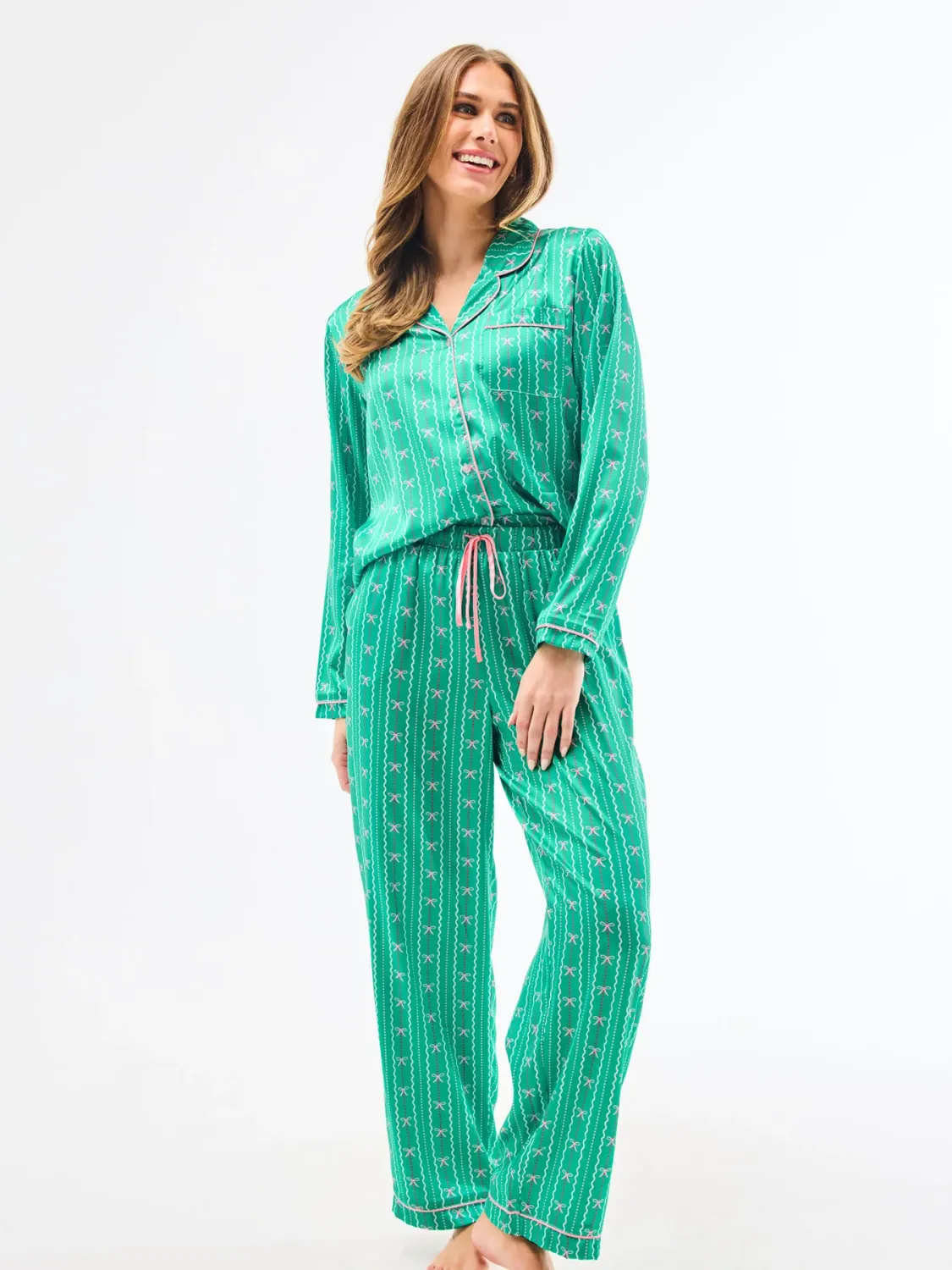 Mary Square In A Bow - Green Charlotte Pant Set