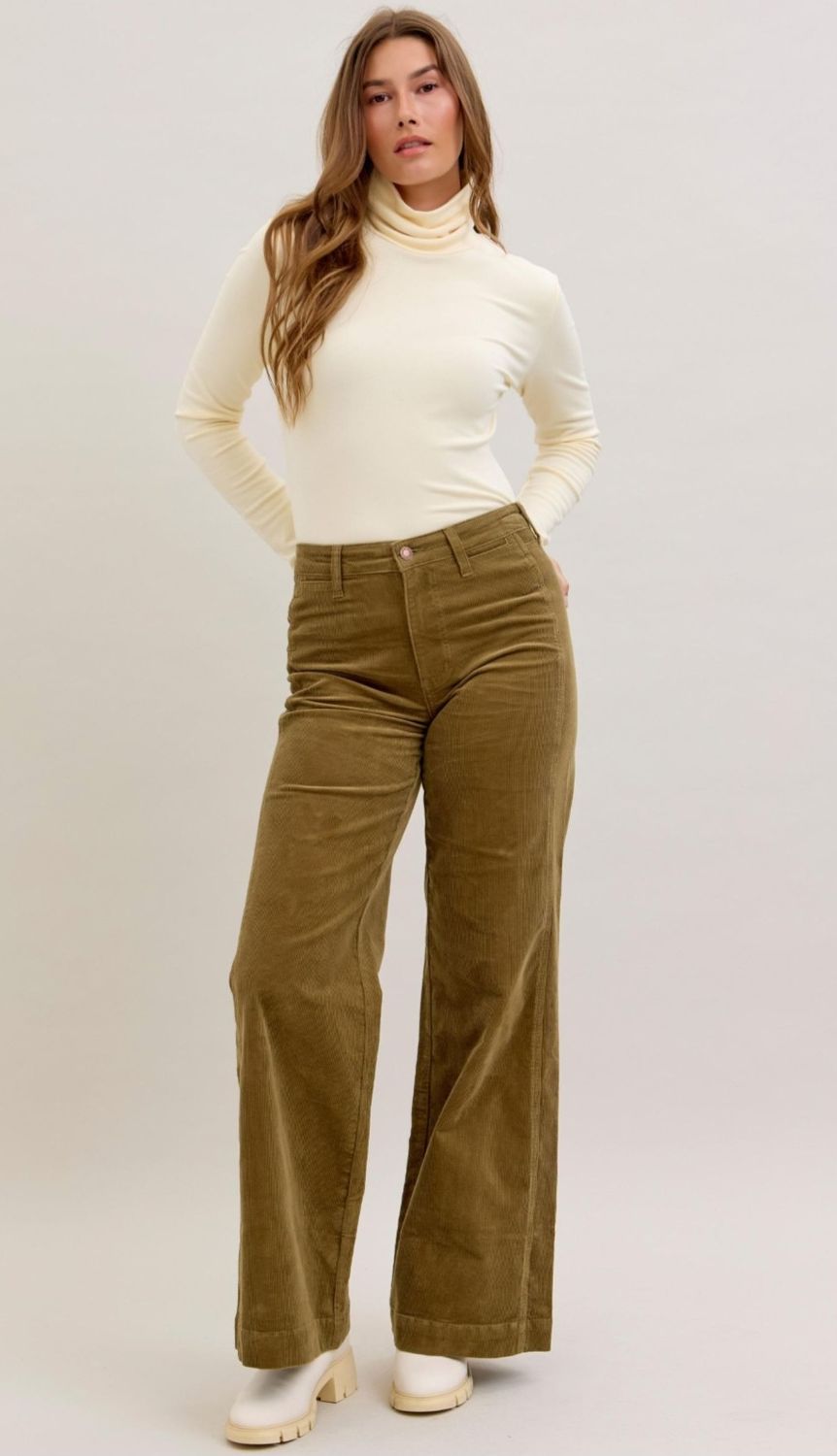 Judy Blue Olive HW Wide  Jeans