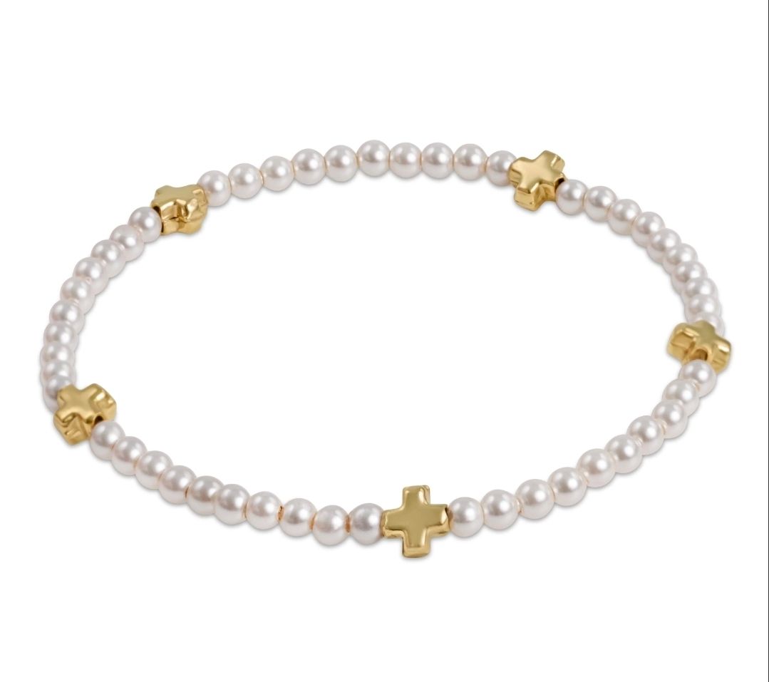 enewton Signature Cross Small Pearl Pattern 3mm Bead Bracelet - Gold