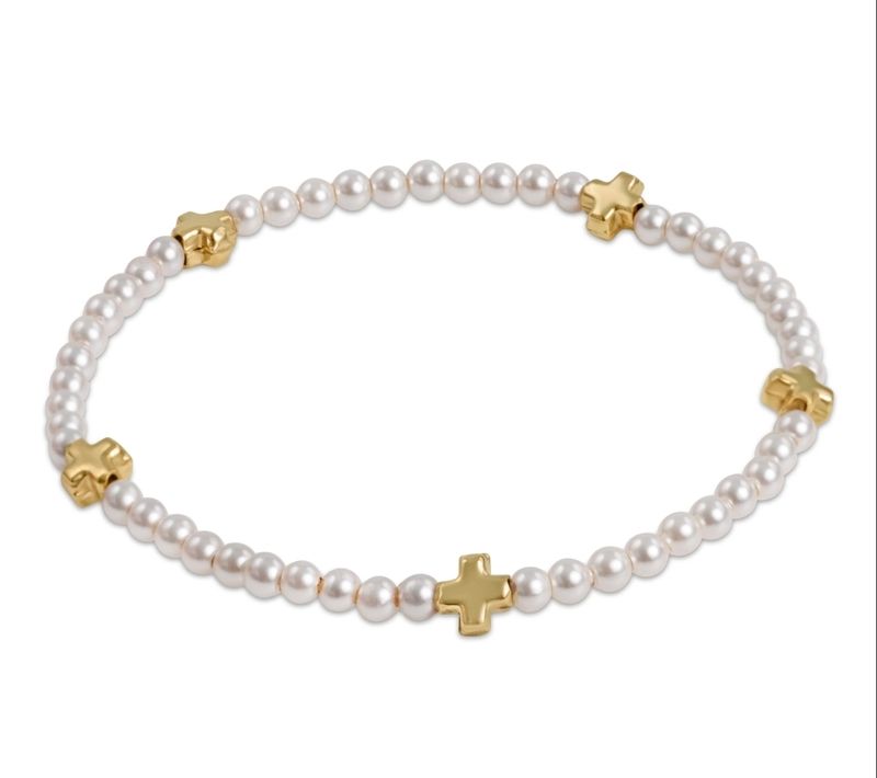 enewton Signature Cross Small Pearl Pattern 3mm Bead Bracelet - Gold