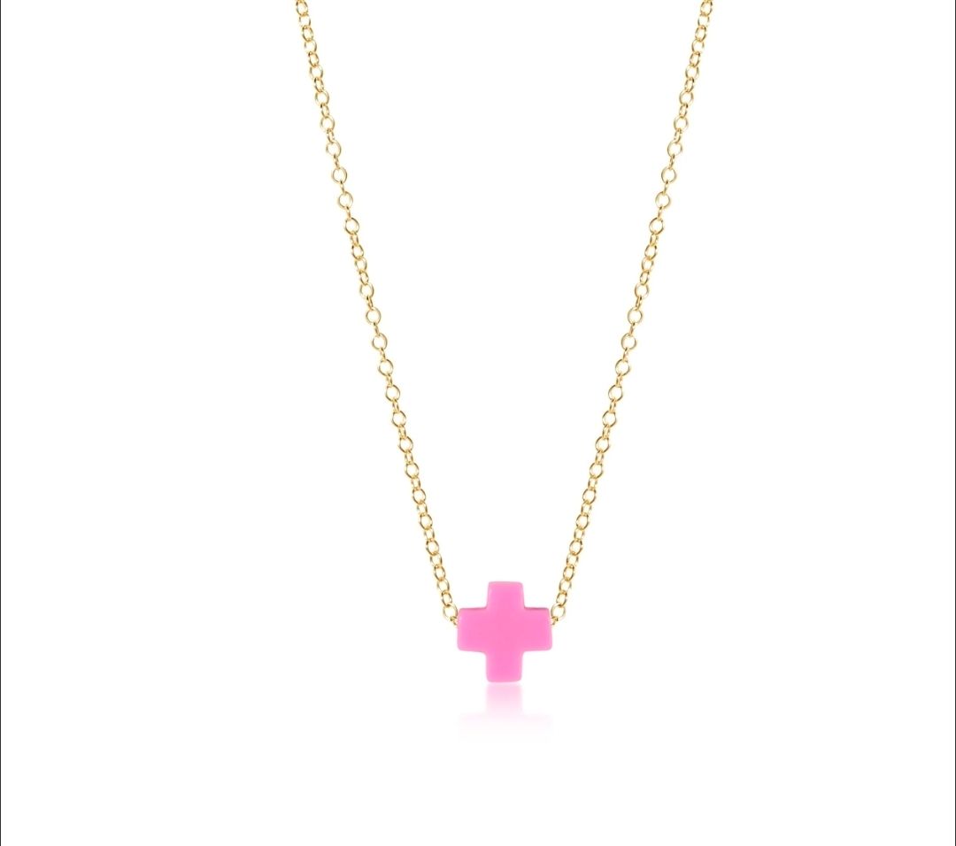 enewton egirl 14" Necklace Gold - Signature Cross Bright Pink