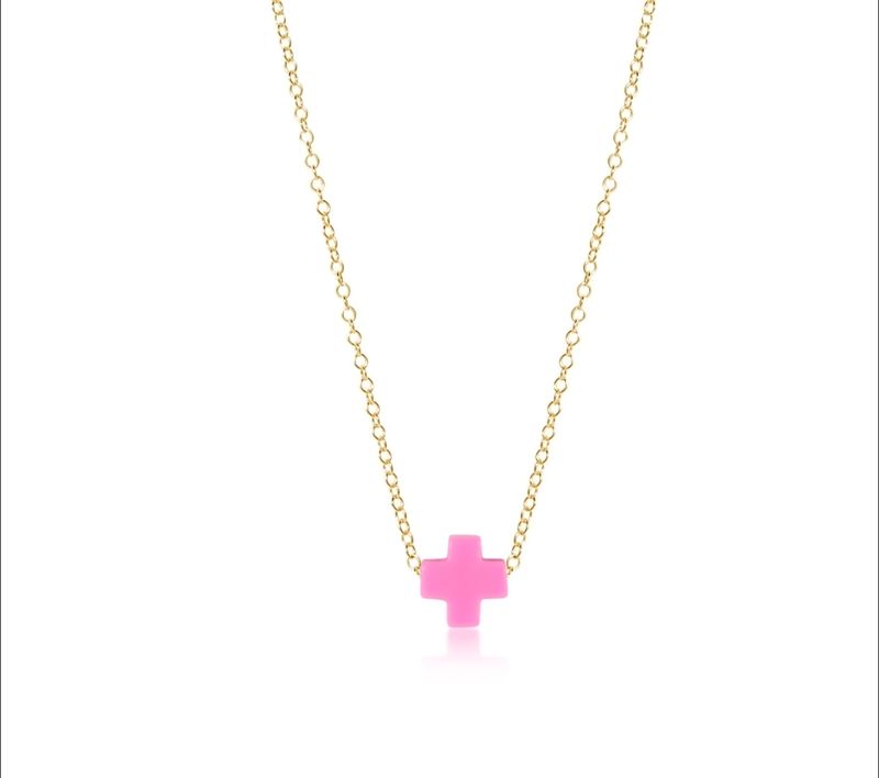 enewton egirl 14" Necklace Gold - Signature Cross Bright Pink