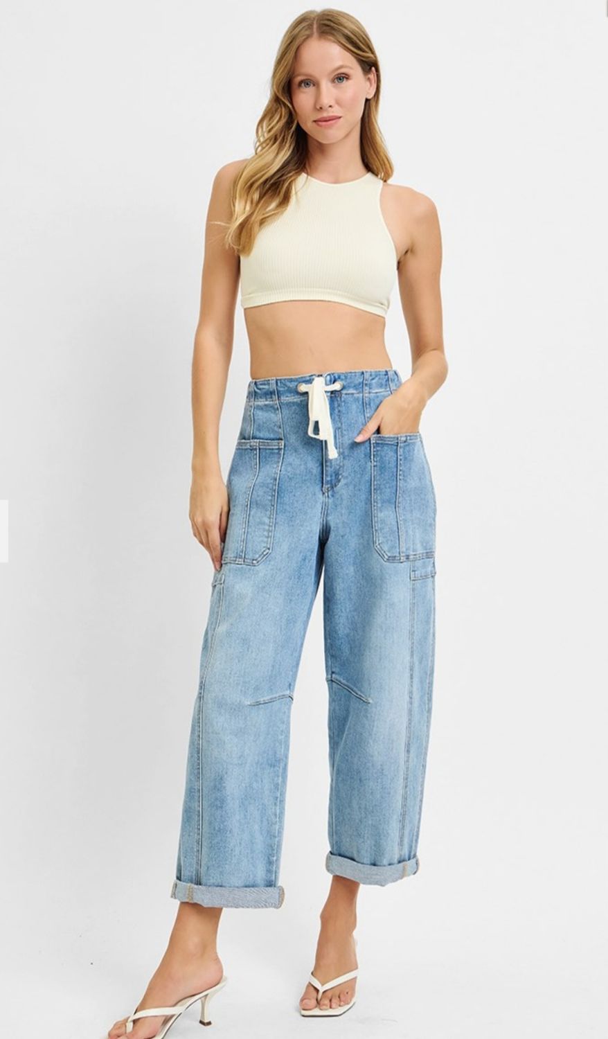 Risen Catch Up HR Crop Wide Barrel Jeans
