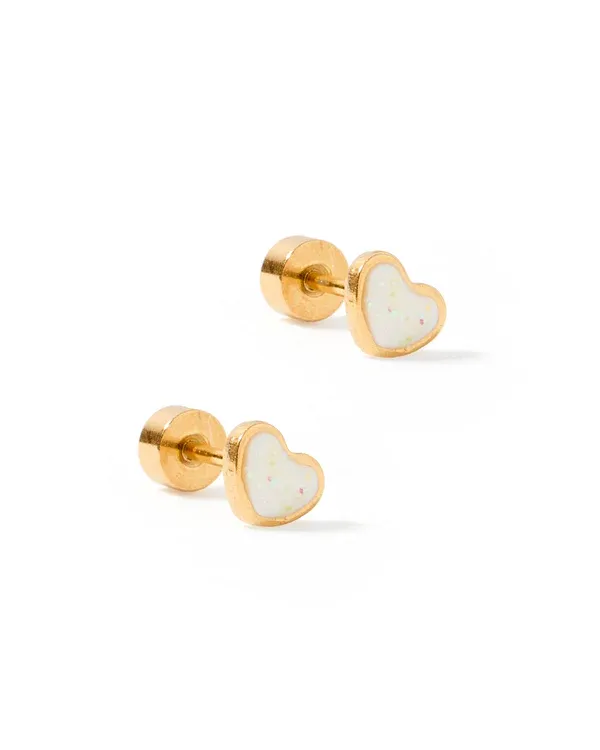 Linny Co Screwback Stud Earrings - Nora Heart White