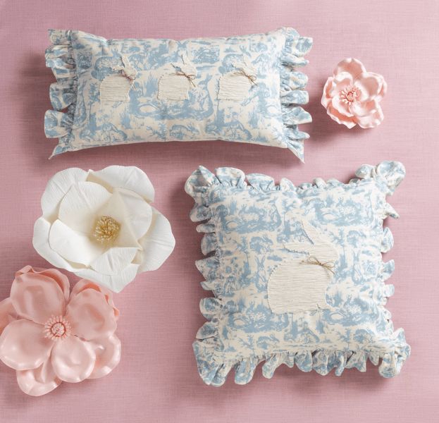 Mud Pie Blue Toile Bunny Pillow