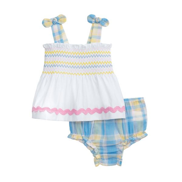 Mud Pie Smocked Ric Rac Pinafore Set