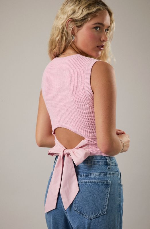 Golden Hour Back Bow Sleeveless Sweater Top