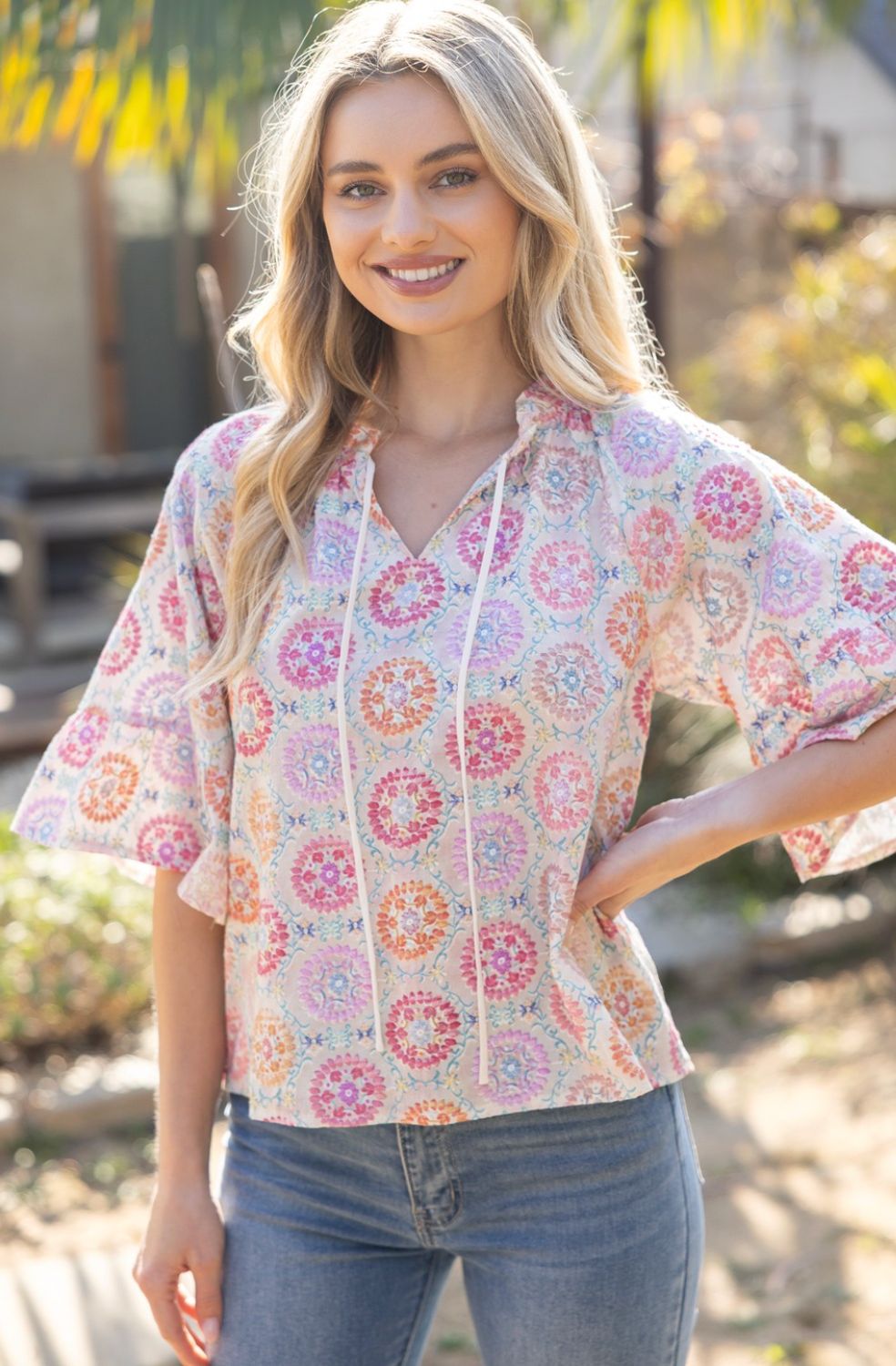 Bloom &amp; Breeze Floral Embroidered Top