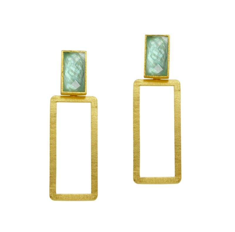 Betty Carre Zahira Rectangle Stone Earrings - Gold