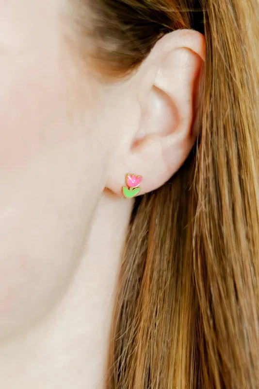 Linny Co Screwback Stud Earrings -Tulip Pink