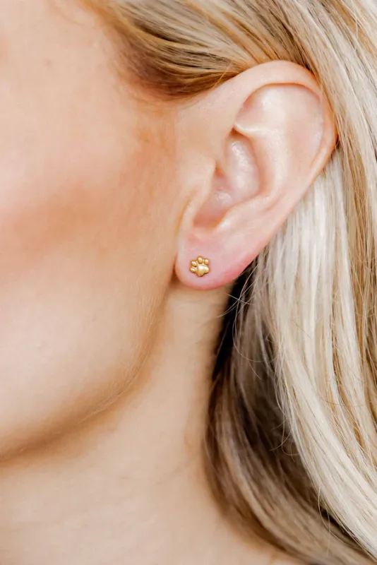 Linny Co Screwback Stud Earrings - Paw Print Gold
