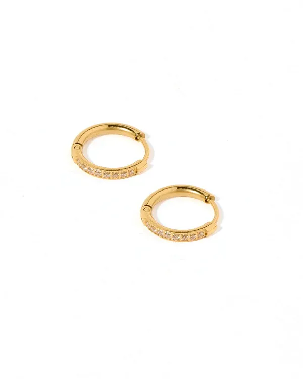 Linny Co Screwback Stud Earrings - Scarlett Hoop Gold 12mm CZ